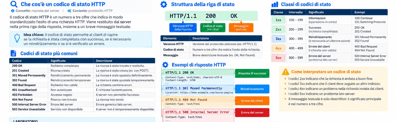 Schema illustrativo delle classi dei codici HTTP e degli esempi di risposta